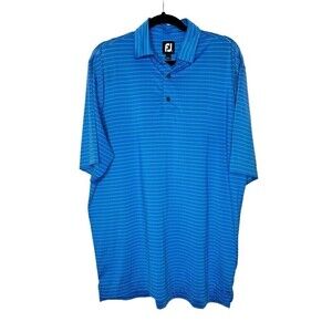 Footjoy Mens Golf Shirt Sz L Blue Performance Polo Short Sleeve Pullover Striped